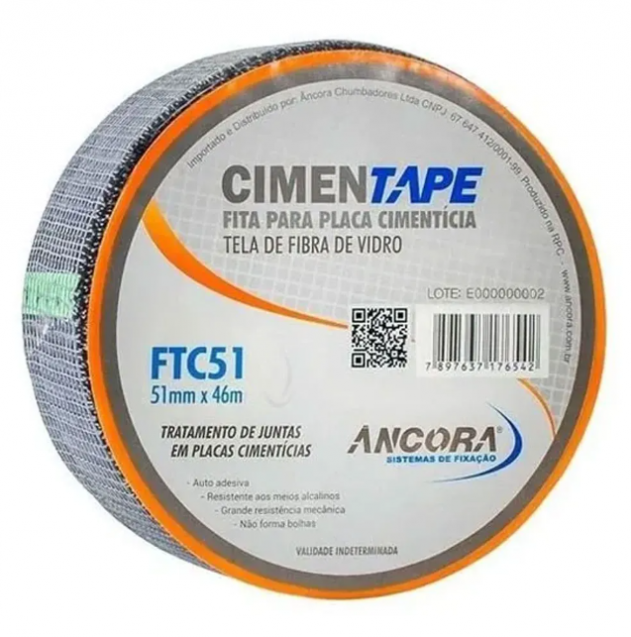 FITA TELADA PARA PLACA CIMENTICIA CIMENTAPE ANCORA FTC51 51mm - 46m
