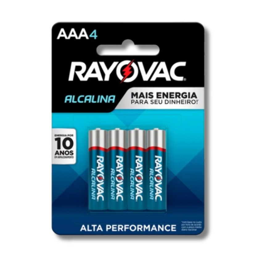 PILHA PALITO ALCALINA RAYOVAC AAA4 1.5V com 4 unidades